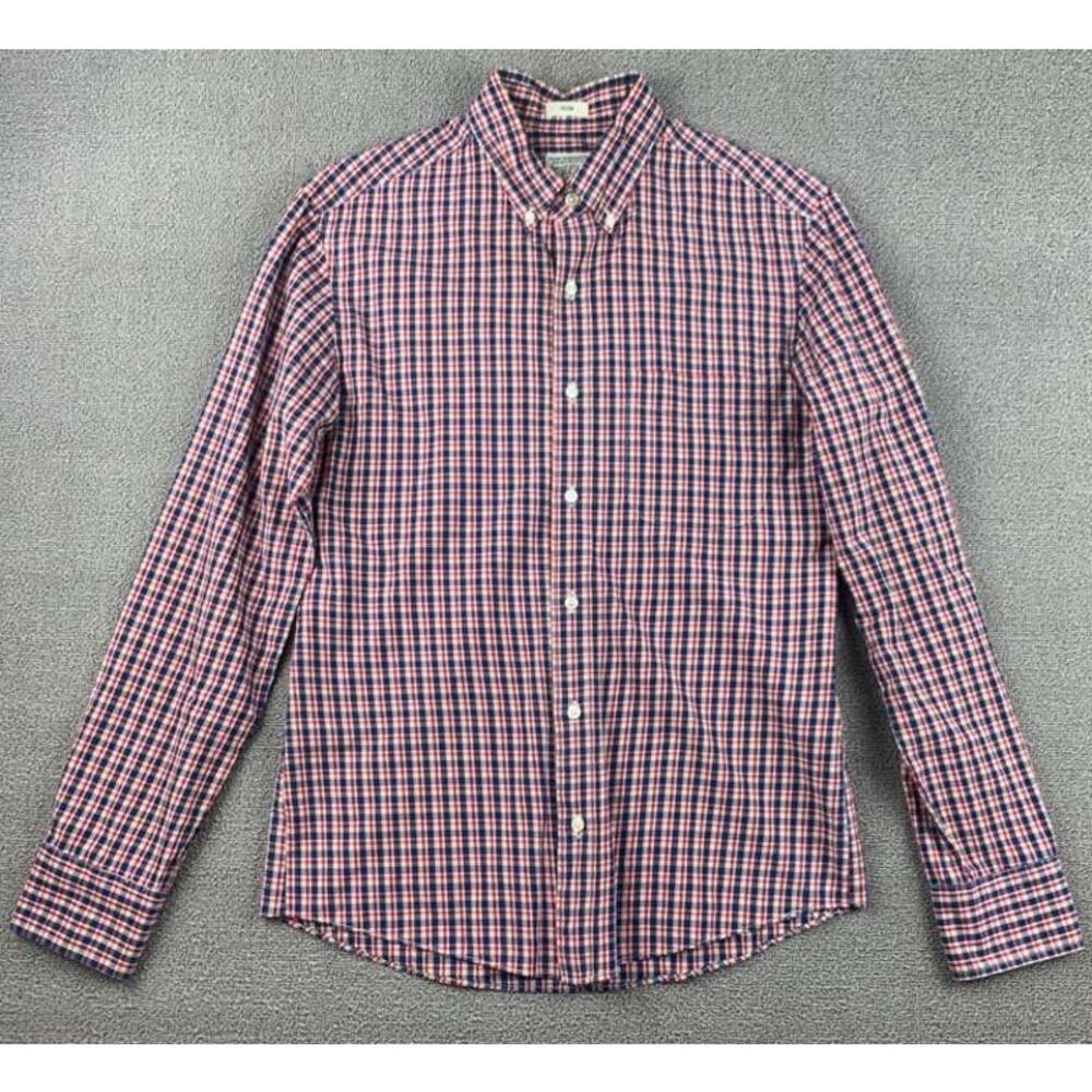 J Crew Secret Wash Shirt Men S Red Multi Slim Stretch Gingham Button Down Cotton